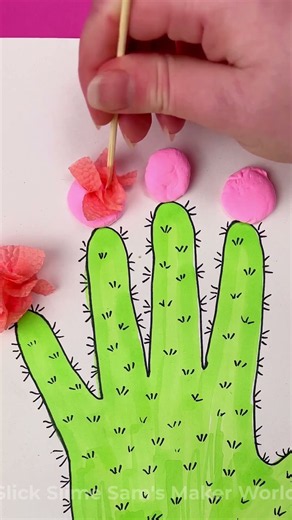 Hand Turns Into a Cactus! 🌵✋ #HandArt #DIY #KidsCrafts