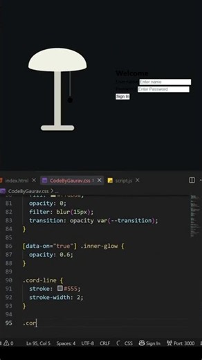 Creative Lamp Login Form 💡 Using HTML CSS & JavaScript | #shorts #javascript #webdev #frontenddev