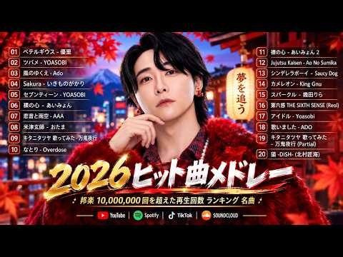 【広告なし】新曲 2026ヒット曲メドレー (最新版 2026)🔥 邦楽ヒット曲ランキング 🎵日本のヒットソングメドレー🔥 Sakanaction、YOASOBI、優里、 あいみょん、米津玄師