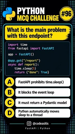 Python MCQ #96 | Find the FastAPI Async Bug! #Shorts
