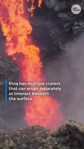 Red hot lava pours into Mount Etna crater in rare drone video