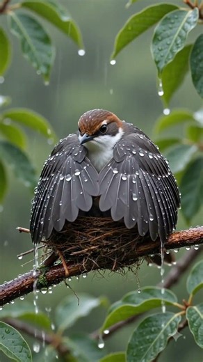 A mother bird protects her chicks in the wind and rain #LoveBirdsProtectBirds #Heartwarming