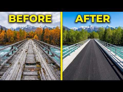 Replacing a Collapsed Wooden Bridge with a New Concrete Bridge | Mountain River Bridge Construction