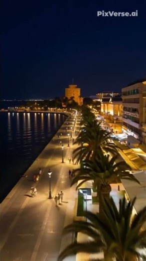 Η νύχτα στην παραλία Θεσσαλονίκης είναι μαγική! 🌙✨#Θεσσαλονίκη #Νύχτα #Παραλία