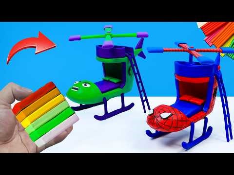 DIY Marvel Superhero Helicopter Model with Hulk and Spider-Man Made from Clay | Sky Clay