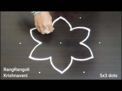🌺Simple Rangoli Designs(5x3 dots)🌺Daily Kolam Muggulu by RangRangoli Krishnaveni