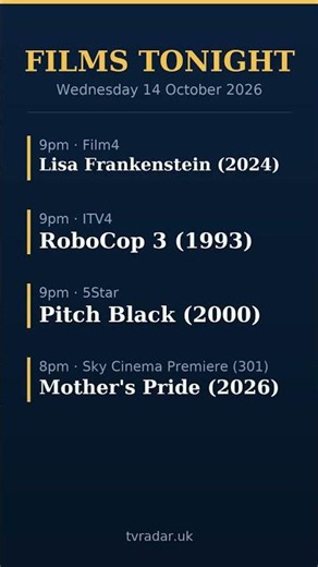 Films on TV Tonight: Lisa Frankenstein, RoboCop 3 & More | Wed 14 Oct