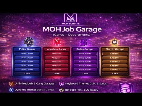 Free MOH Job & Gang Garage – Modern Police, EMS & Gang Garage | FiveM QBCore