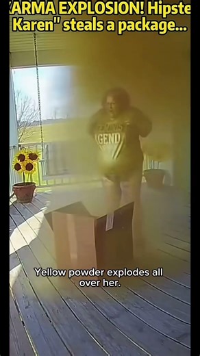 Porch Pirate in ‘Feminist Agenda’ Shirt Steals Box… Gets YELLOW POWDER BOMBED! 😂 Instant Karma