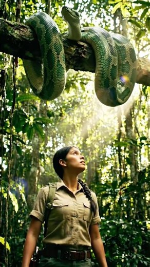 Terrifying Encounter: Massive Emerald Python Spotted in the Jungle! 🐍😱