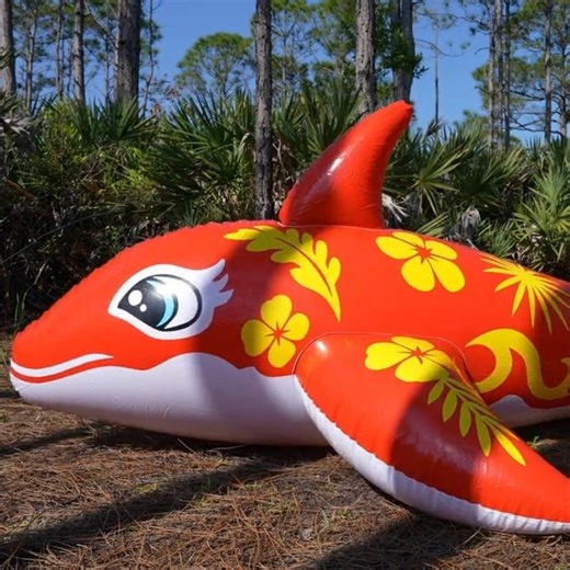 Bright Red Floral Pattern Pool Toy Whale Inflation