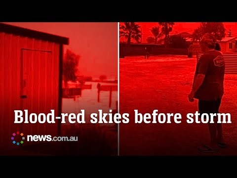 Apocalyptic red sky seen before cyclone hits Shark Bay