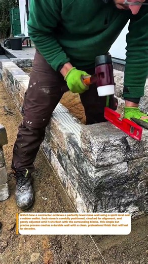 Perfect Stone Wall Leveling! #Masonry #Stonework #Construction