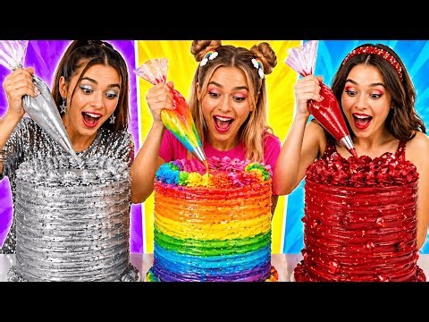 SILVER vs RUBY vs RAINBOW CAKE CHALLENGE! ✨❤️🌈 Who will impress with the best design by 123 GO!