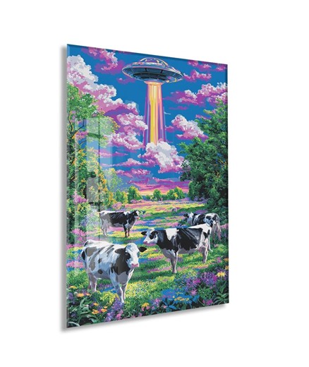 Alien Abduction Wall Art Glass Print, Trippy Cow Art, Surreal Farm Decor, UFO Poster, Psychedelic Wall Art, Modern Glass Wall Decor - Etsy