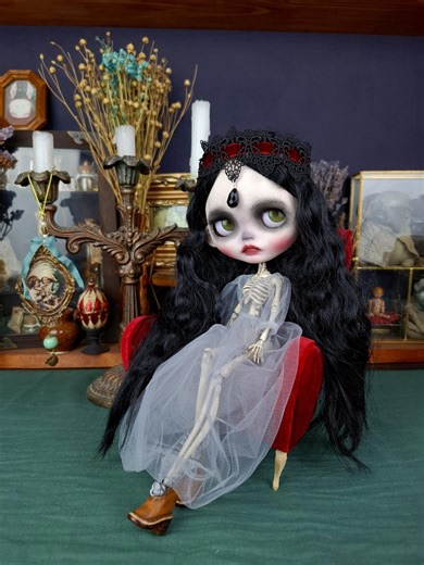 Custom Blythe Ghostly Bride Skeleton Body Gothic Creepy Dark Girl OOAK New Ears Sculpting Modeling Face Black Hair Art Doll by Alinari - Etsy