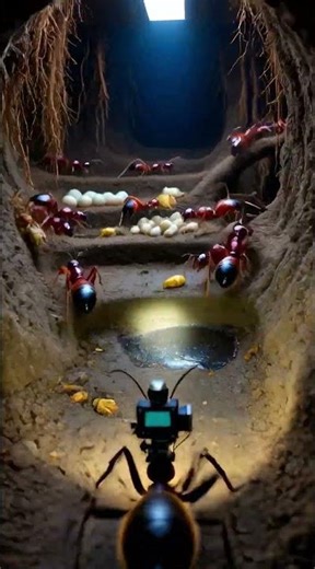 Inside the Ant Hill: AI Macro Footage of Underground Tunnels