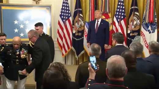 .@POTUS posthumously awards Colonel John W. Ripley, U.S. Marine Corps, the Medal of Honor — accepted on his behalf by his son, Tom ❤️