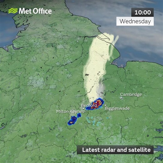 Take care, we have a few watch points for thunderstorms today 👇One slow moving cell has developed across Bedfordshire, moving northeastwards bringing intense downpours, frequent lightning, hail and gusty winds ⛈️