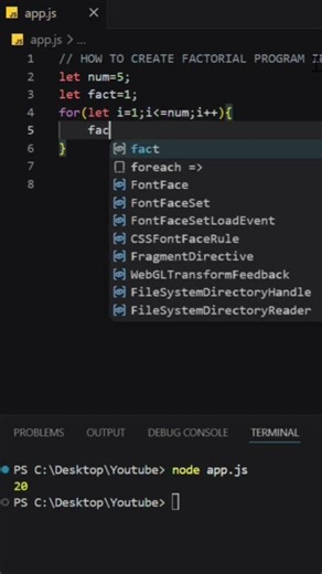 Factorial program in js #trending #coding #programming #webdevelopment #factorial