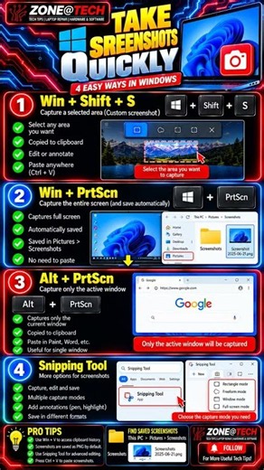 4 Ways to Take Screenshots in Windows 💻📸 #WindowsTips #TechTips #Zonetech06