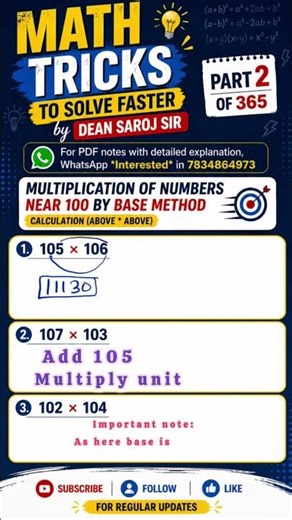 365 Speed Math Tricks Part 2 🔥 Base Method (Above Above) | Fast Calculation Trick #Shorts