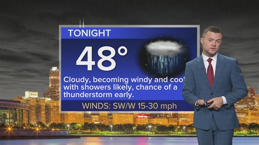 Tonight: Cloudy, windy and cool; showers likely