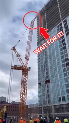 Tower Crane Sways and Strikes High-Rise in High Winds