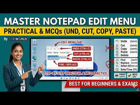 📝 Notepad Edit Menu | Practical + MCQs | Computer Course | Full Explanation