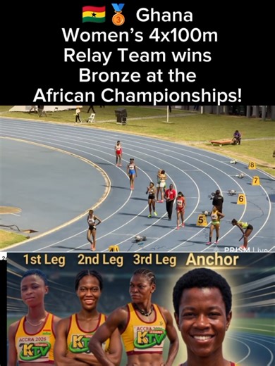 🇬🇭🥉 Ghana’s Women’s 4x100m Relay Team wins Bronze at the African Championships! A proud moment for the nation as our queens showed determination, speed, and teamwork on the big stage. Congratulations to the team for making Ghana proud! ❤️💛💚 #TeamGhana #AfricanChampionships #WomensRelay #BronzeMedal