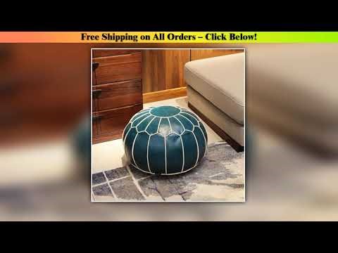 Moroccan PU Leather Pouf Embroider Craft Hassock Ottoman Footstool Nordic Style Round Large