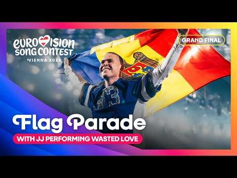 The Flag Parade with JJ singing Wasted Love | Grand Final | Eurovision 2026 | #UnitedByMusic ​​🇦🇹