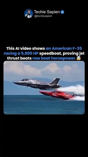 AI Video Shows American F35 Fighter Jet Racing A 5000 HP Speedboat Over The Ocean 🤯🇺🇸✈️