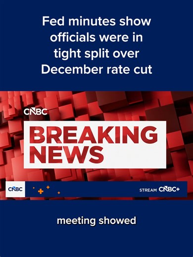 The #FederalReserve on Tuesday released minutes from its highly divisive meeting earlier this month, which concluded with a vote to lower interest rates again that appeared to be an even closer call than the final vote indicated. Full details at the #linkinbio or the link on screen. #CNBC