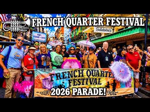 French Quarter Festival 2026! MASSIVE Second Line Parade Takes Over Bourbon Street. WE'RE IN IT!