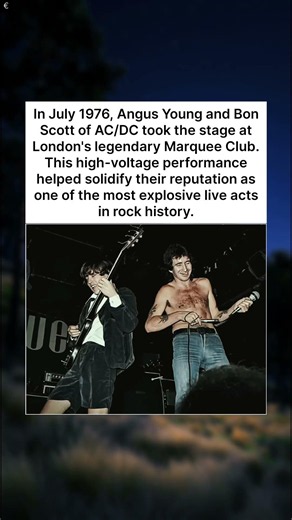 “AC/DC Ignites London: Angus Young & Bon Scott’s Explosive 1976 Marquee Club Performance”.