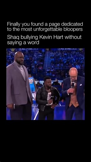 Unforgettable Bloopers on Instagram: "During a basketball segment, Shaquille O’Neal leaned into his size advantage by slowly stepping closer and closer to Kevin Hart on the court. With each step, Hart’s reactions grew more exaggerated, turning the moment into pure visual comedy. Shaq never said anything, letting the physical contrast do all the work. The clip became popular because it perfectly captured their ongoing dynamic, where height alone becomes the punchline."