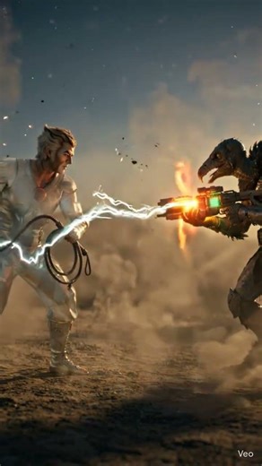 Epic Desert Duel: Whip-Wielding Warrior vs Alien Bird Mercenary Showdown