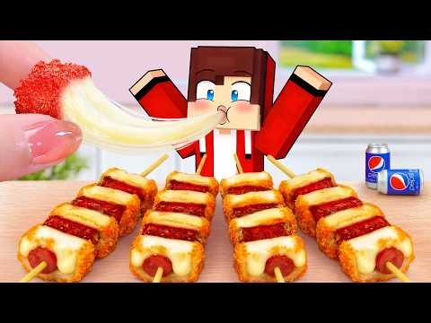JJ in Mini Real Life 😋 How To Make Korean Street Food Rice Cake & Corn Dog 🌭 Tina Mini Cooking