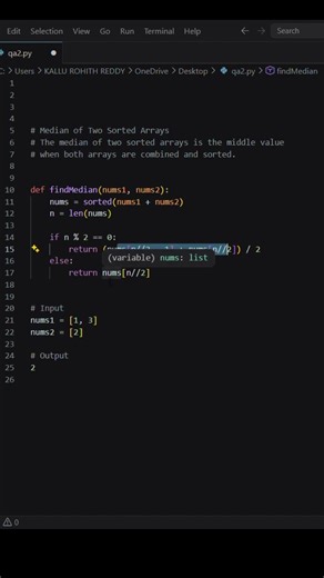 FAANG Hard Question Median of Two Sorted Arrays Explained #hitcodear#python#coding#InterviewQuestion