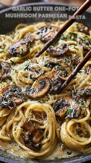 Mushrooms sautéed in garlic butter. Sprinkle salt, pepper, Parmesan. Simmer on the stovetop for 25 minutes. This one-pot mushroom Parmesan pasta turns ultra-creamy, savory, and glossy with tender pasta and rich garlic flavor. Ingredients ➤ 8 oz pasta (fettuccine, linguine, penne, or spaghetti) ➤ 2 tbsp butter ➤ 1 tbsp olive oil ➤ 8 oz mushrooms, sliced ➤ 3–4 cloves garlic, minced FULLL Recipe in First Cօʍʍеոτ 👇👇👇 | Nessy Recipes