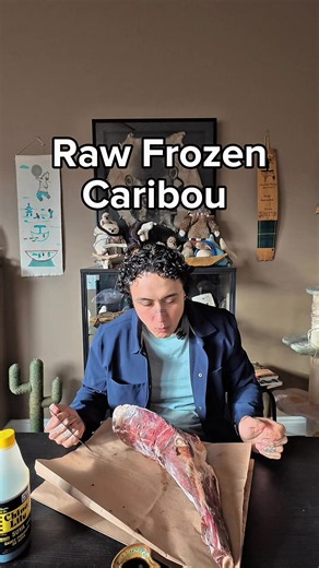 Eating Inuit food: raw frozen caribou