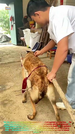 Satisfying Farm Partnership: Watch a Dog Get Fitted with a Carrying Pole for Farm Work! 🐕🌾💪