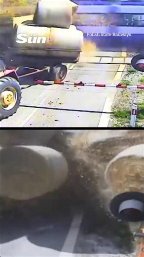 Moment high speed train smashes through tractor’s trailer after drunk farmer stops on level crossing