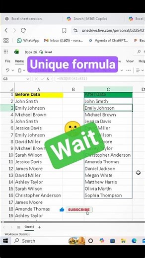 Remove Duplicate Values Using UNIQUE Formula in Excel 🔥| Day 3/30 zero to hero series