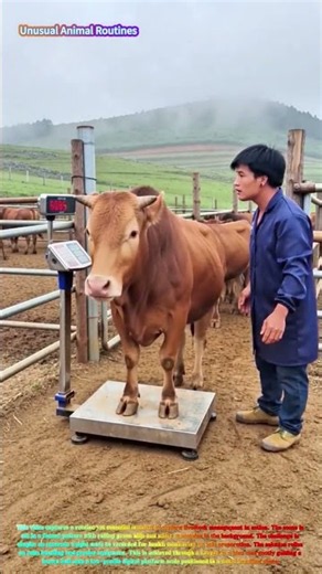 Satisfying Weight Check: Watch a Keeper Guide a Bull onto a Digital Scale! 🐂⚖️