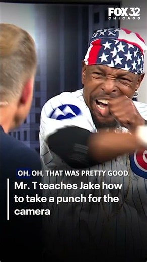 Mr. T throws a (fake) punch at FOX Chicago's Jake Hamilton