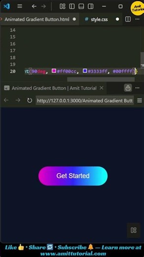 Animated Gradient Button with Glow | 1-Minute HTML & CSS UI – Amit Tutorial #shorts