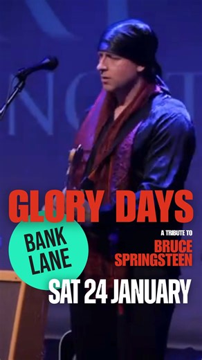 Bank Lane on Instagram: "The ultimate Bruce Springsteen tribute band, Glory Days are coming to Bank Lane. This incredible 6 piece band embodies the iconic living legends’ music and celebrates all his greatest hits, from ‘Born in The USA’ to more recent releases like ‘Letter To You’. Glory Days creates the live atmosphere that The Bosses fans love and are encouraged to sing along. This incredible live music experience has sold-out venues around the country so get your tickets now! Tickets on sale