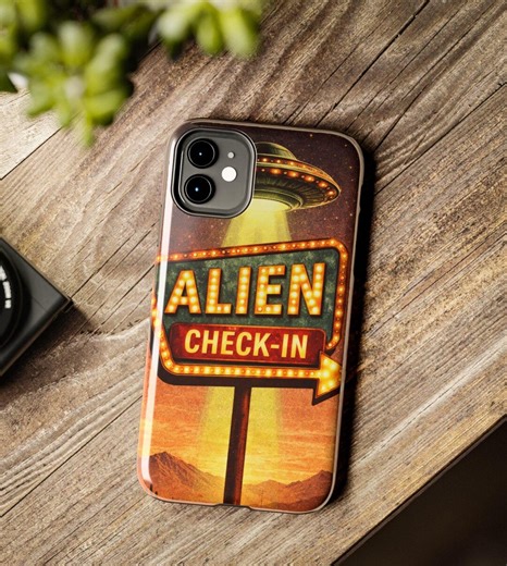 Alien Check-in Phone Case, UFO Retro Neon Design - Etsy